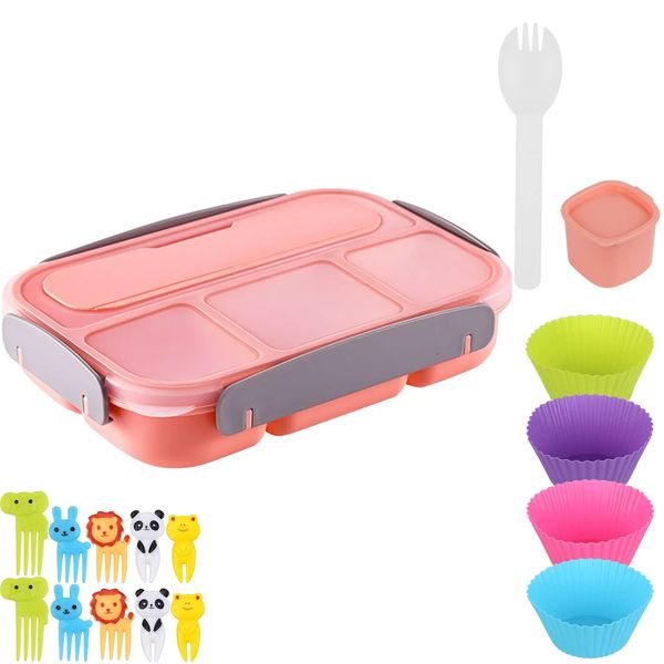 17 Piece 4-Compartment 1.3L Bento Lunchbox Set with Dip Box Cake Cups