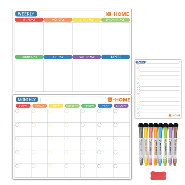 X-HOME Magnetic Planner/Calendar - Monthly Weekly Daily &amp; Magnetic Markers