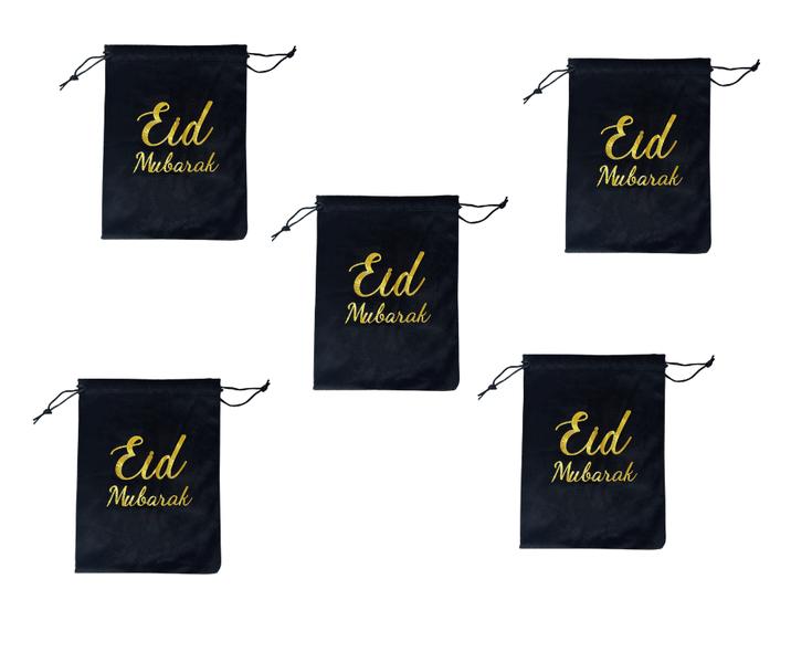 Eid Mubarak Velvet Black/White with Gold Print - 5 Pack