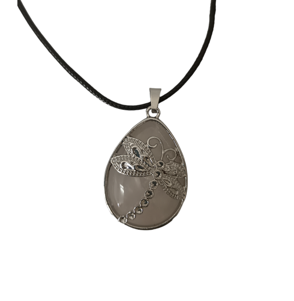 Earth Stone Collection - Dragonfly Rose Quartz Crystal Stone Necklace