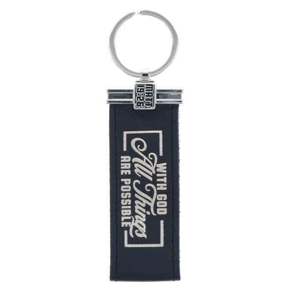 Key Ring - With God All Things Are Possible, Genuine Leather, Black