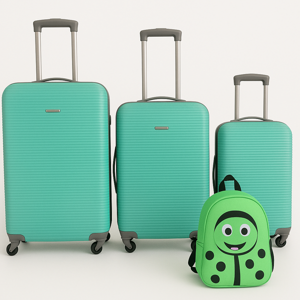 Green 3-Piece ABS Hardshell Luggage Set with Spinner Wheels &amp; Kids Backpack