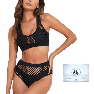 Women's High Waisted Backless 3 Piece Bikini Set with Frosted Zipper Bag