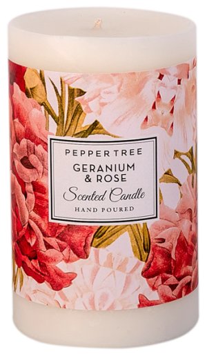 Pepper Tree Geranium &amp; Rose Medium Scented Pillar Candle 600ml
