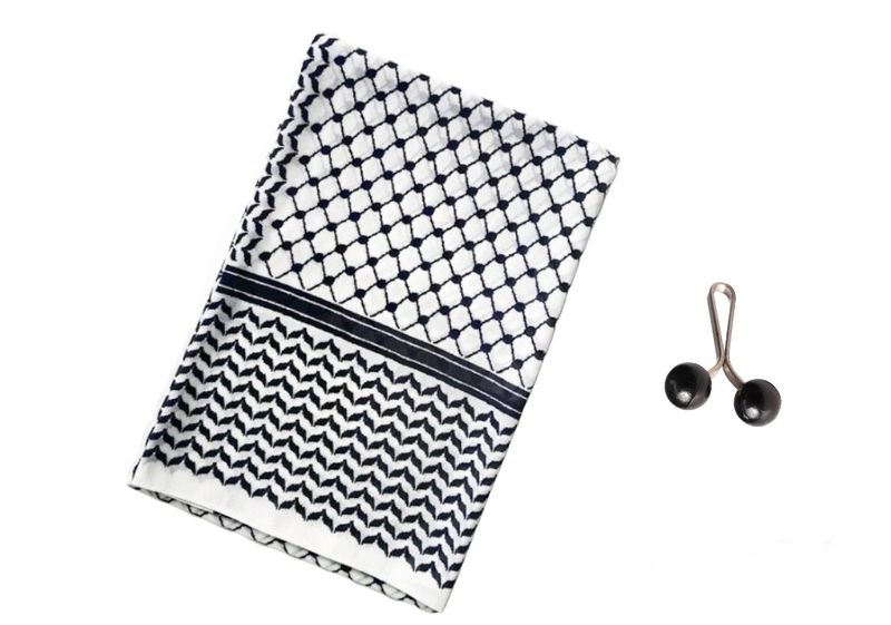 Ladies Black &amp; White Chiffon Palestinian Keffiyah Hijab Scarf &amp; Turkish Pin
