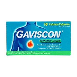 Gaviscon 16 s, Acid Reflux, Heartburn Medication, Tablets, Peppermint