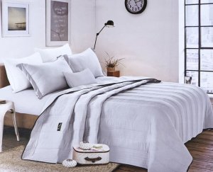 King Size Pre-washed Quilt Set Polyester Material (4 Piece) - Light Grey