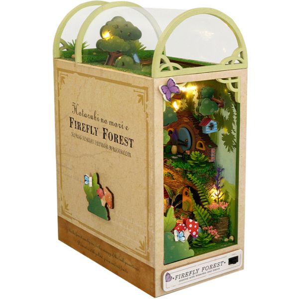 3D Jungle Hut Wooden Book Stand Puzzle DIY Dollhouse Wood Bookend Book Nook