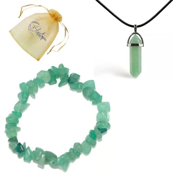 Green Aventurine Bracelet and Aventurine Pendant in Organza Bag-Luck and Fortune