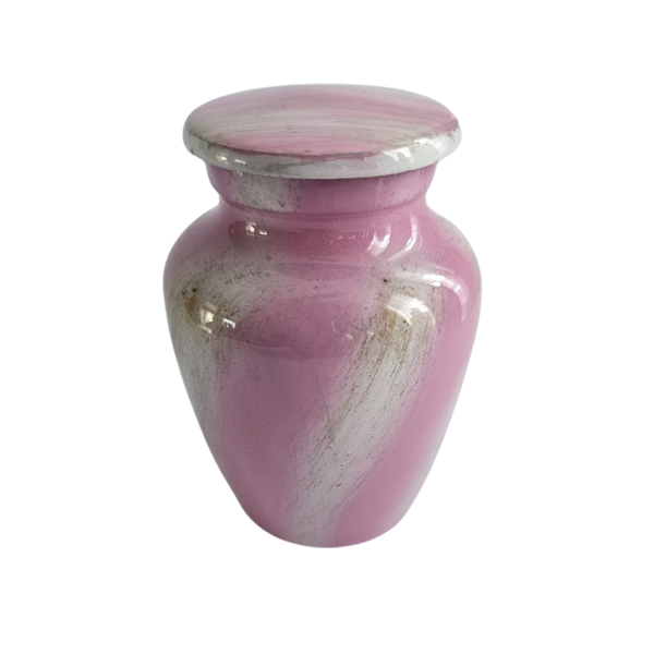 4 x Pink Swirl Keepsake Aluminium Cremation Urn In Individual Velvet Box