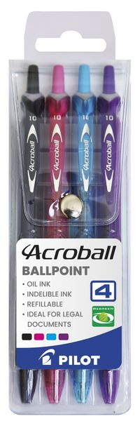 Pilot Acroball Medium Ballpoint Pens - Wallet of 4 Fashion Colours