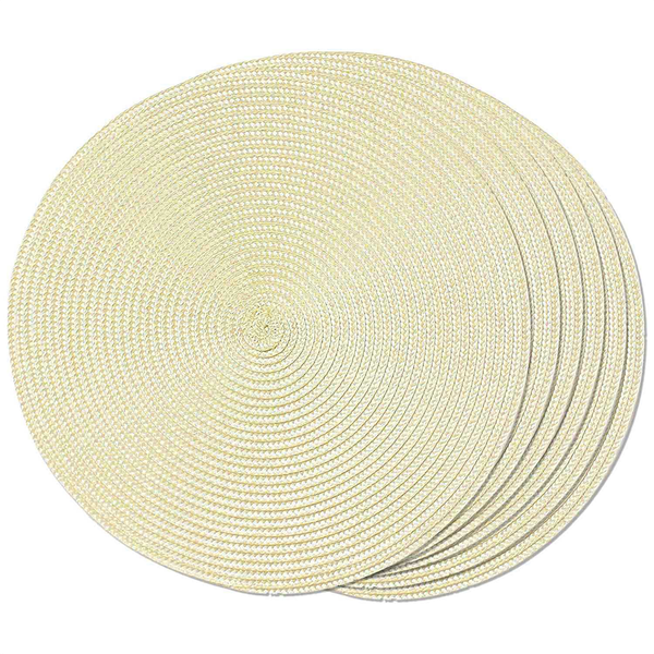 Round Braided Placemats Set of 6 Table Mats 15 Inch(Beige)