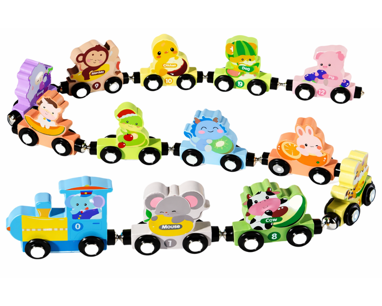 MorFansi Magnetic Wooden Train Set Vehicles Learning Toys Birthday Toddlers