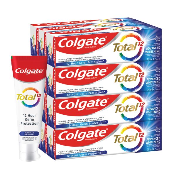 Colgate Total 12 Advanced Whitening, Anti-Germ Toothpaste, 12 X 75ml