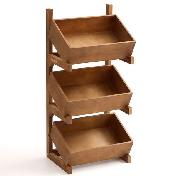 Chenshia 3-Tier Pine Wood Basket Display Stand Storage Shelf Home &amp; Market