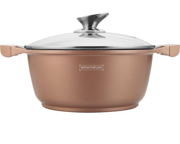 Royalty Line 26cm Marble Coating Casserole Soup Pot With Glass Lid Copper