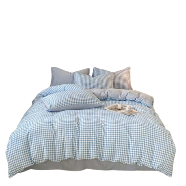 Linen Boutique -Duvet Cover Set Reversible Washed Polyester-BlueGreyPlaid