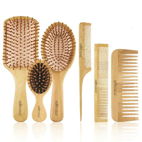 Bamboo Detangling Hair Brush Comb 6-Piece Set
