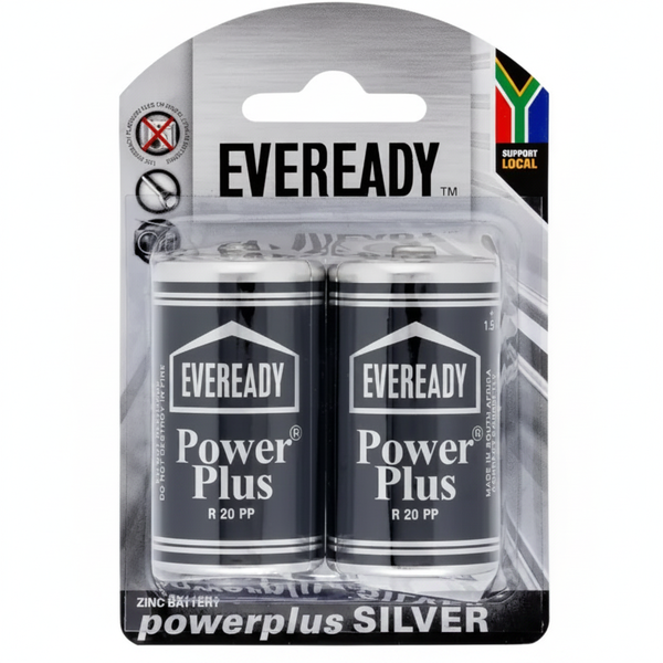 Eveready D Size Powerplus Silver Zinc Batteries 2 Piece Pack