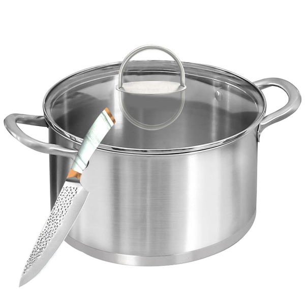 Stainless Steel Casserole Glass Lid with Non-Stick Pot - 6.5L - Set of 2