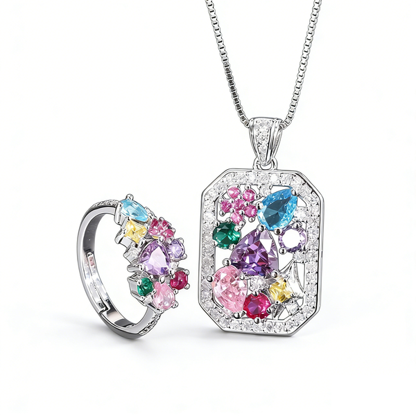 ZELTRYN Vintage Palace Style Multi-Gem Jewellery Set