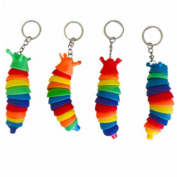 Rainbow Sensory Slug Fidget Keychain / Backpack Chain 10cm (Bulk Pack 12)
