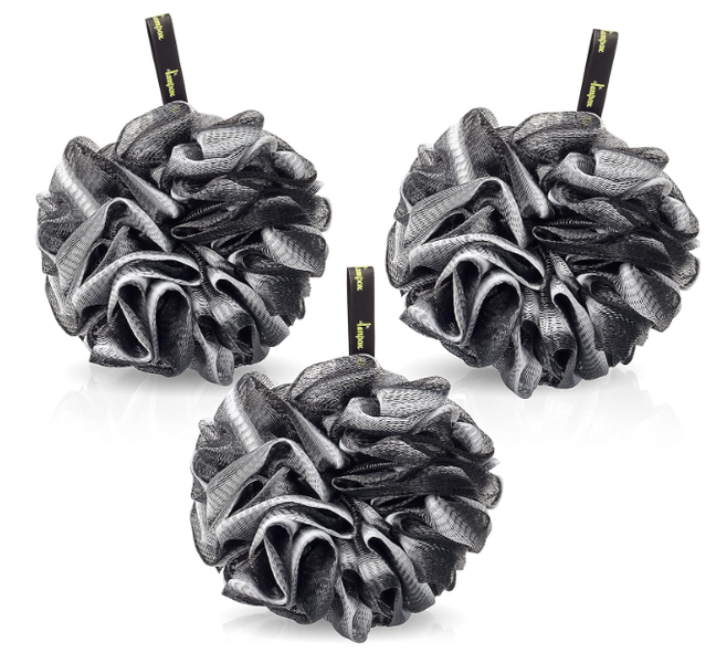 Bath Sponge Shower Sponge, Exfoliating Glove, Bath Brush-Black Pack of 3