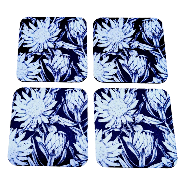 Coasters with Rubber Backing - Awesome White Blooming Proteas