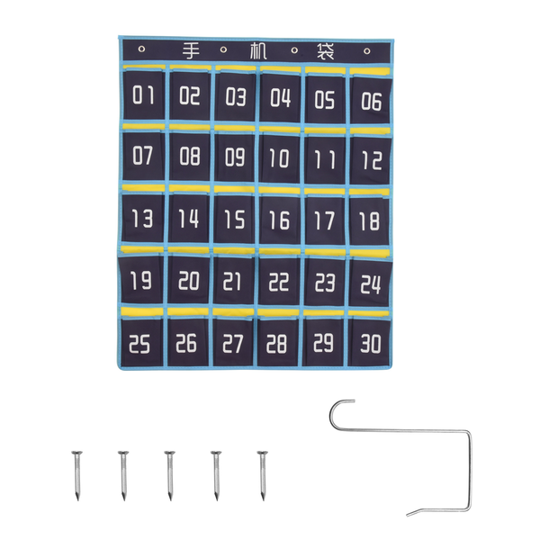 Numbered Pocket Chart Classroom For Phones (30 Pockets Blue Pockets)