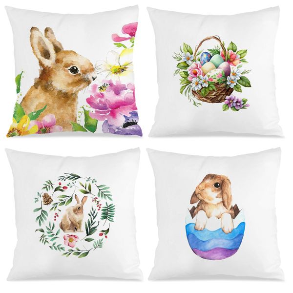 Easter Bunny Pattern Cushion Covers - 45x45cm Decorative Pillowcases