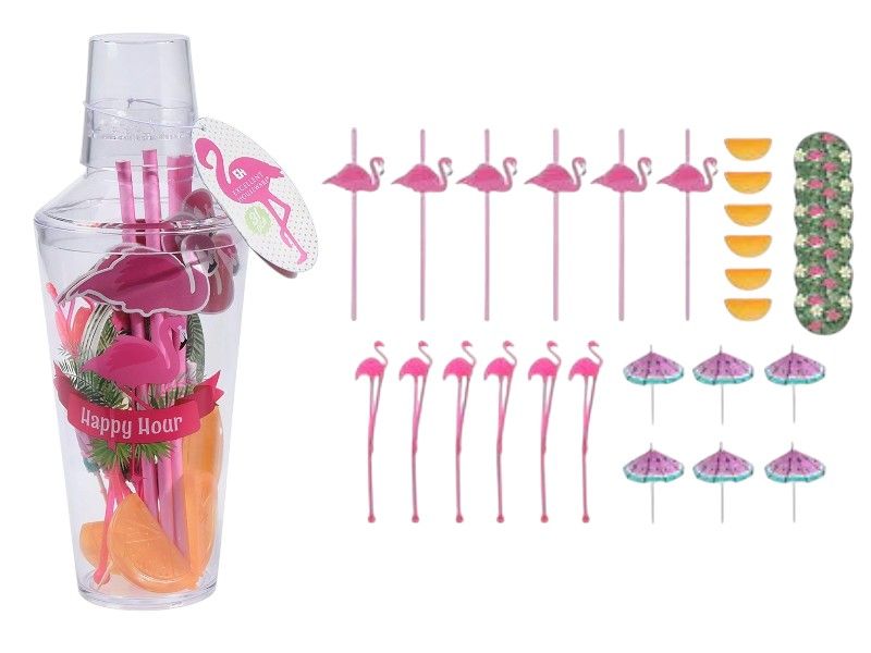Tropical Flamingo Cocktail Party Set - 31 Piece Summer Bar Kit