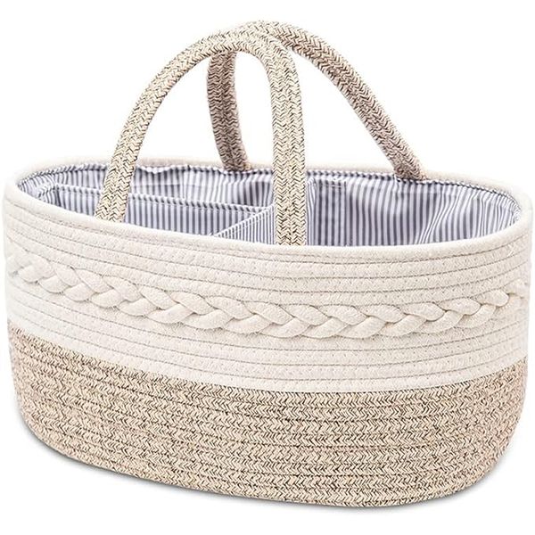 Baby Diaper Caddy Organizer, Stylish Cotton Canvas-brown