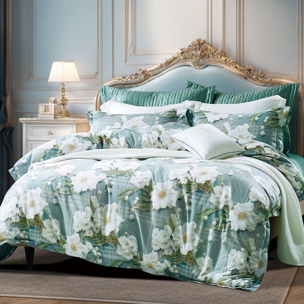 Floral Print Long-Staple Cotton Twill Duvet Cover Set - All Seasons 300TC