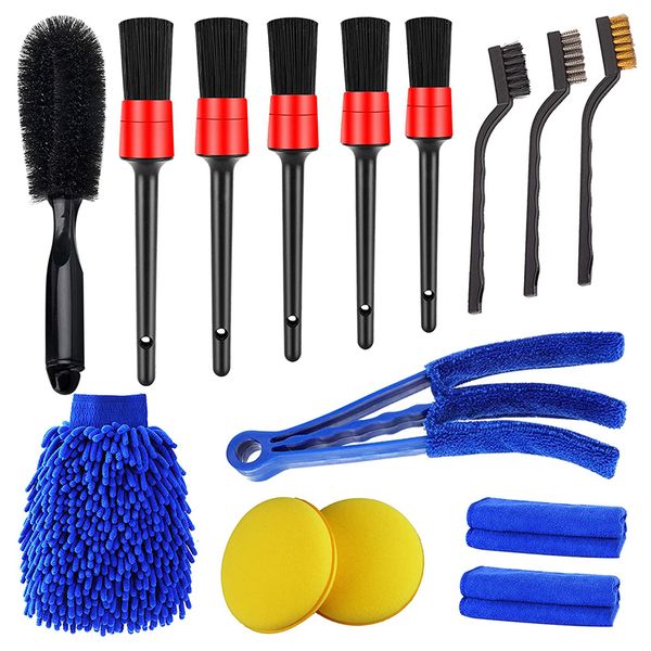 15-In-1 Auto Detailing Brushes Kit for Car Interior and Exterior Cleaning