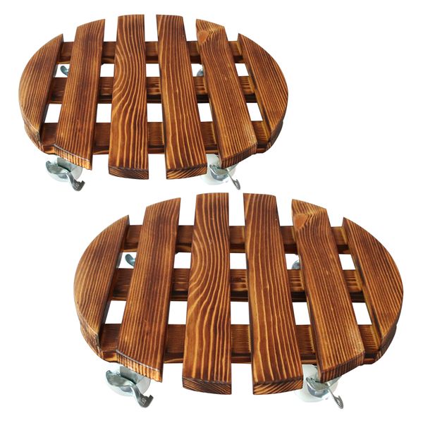 Wooden Plant Caddy Trolley Roller - Set of 2