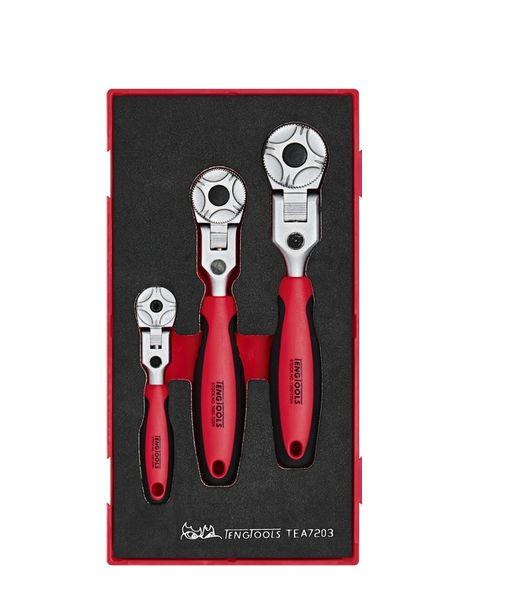 TengTools - 1/4, 3/8 &amp; 1/2in Ratchet Flex Head Set FOAM1 3 Pieces - TEA7203