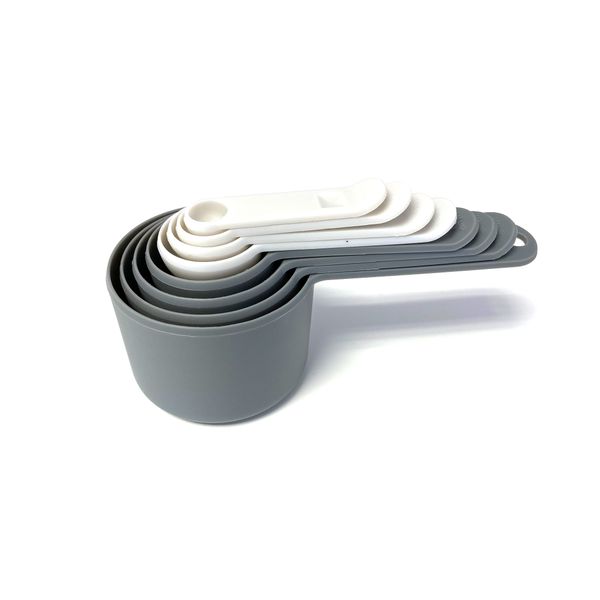 Upstairs Homeware Measuring Cup and Spoons – Grey and White