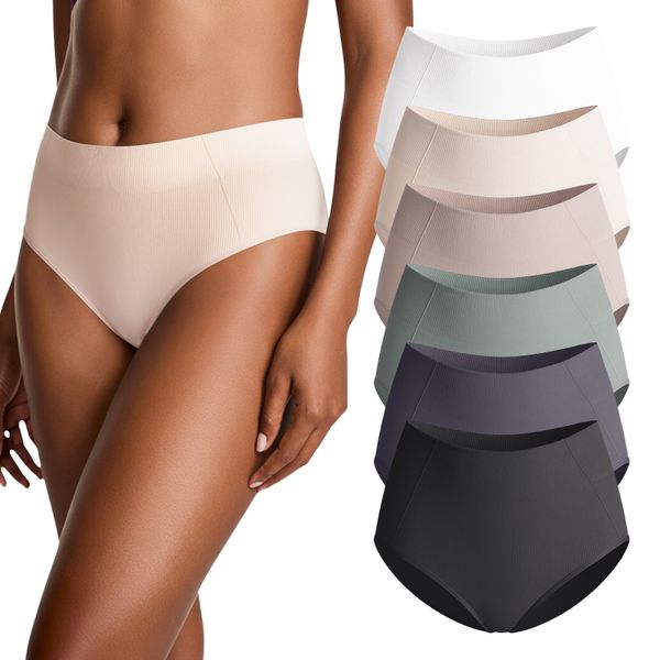 Lekkon Women Underwear High-Waist Brief Lady Panties Seamfree Ribbed 6 Pack