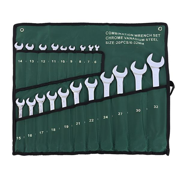 20-Pieces Combination Wrench Set Metric CRV Steel Wrenches Chrome Plated