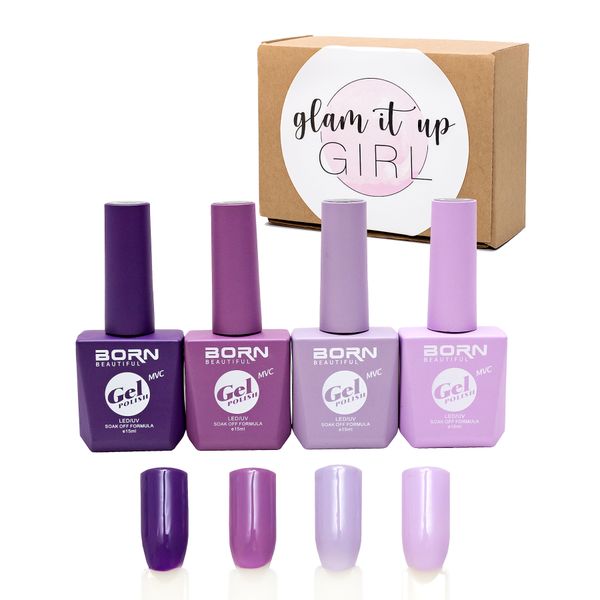 Glam It Up Girl/UV Gel Nail Polish, Shades of Purple, 4 Piece