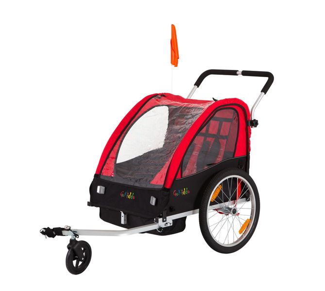 Go Kiddo 3-in-1 Two Seater Bike Trailer &amp; Jogging Stroller - Yellow