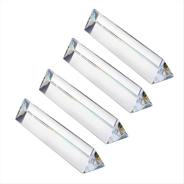 4 Pcs 6 Inch Clear Optical Lens Glass Triangular Prism Compatible with None