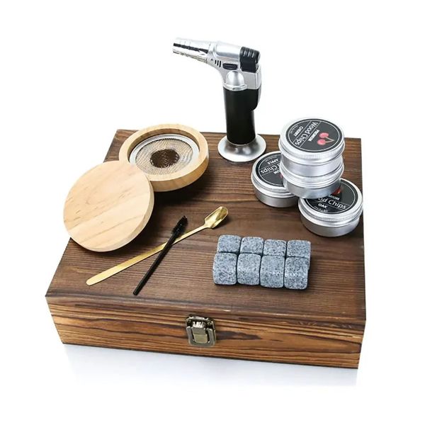 4 Flavors Cocktail Smoker Kit with Torch and Wooden Gift Box