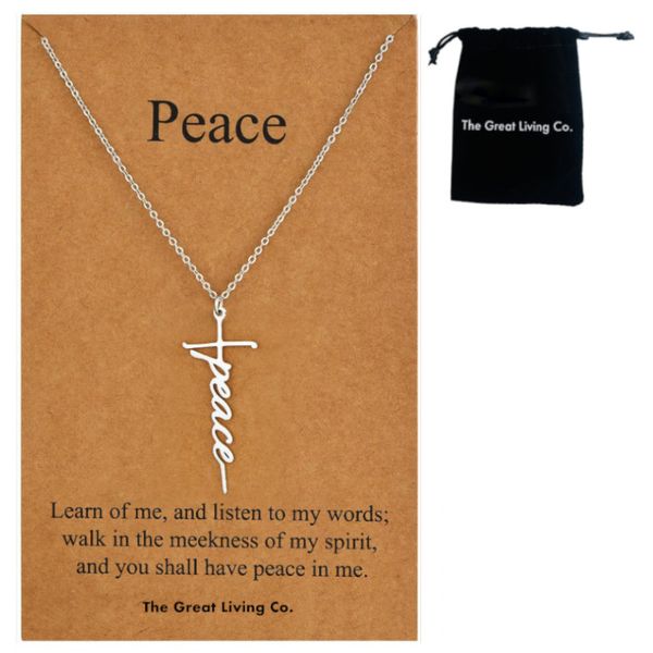 Peace Cross Pendant Necklace in Lux Gift Bag-Stainless Steel Cross Pendant
