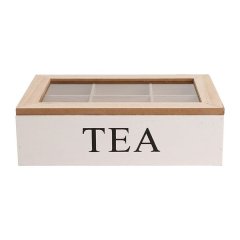 Regent Kitchen Tea Box with 6 Partitions Wood and Glass, (240x160x70mm)