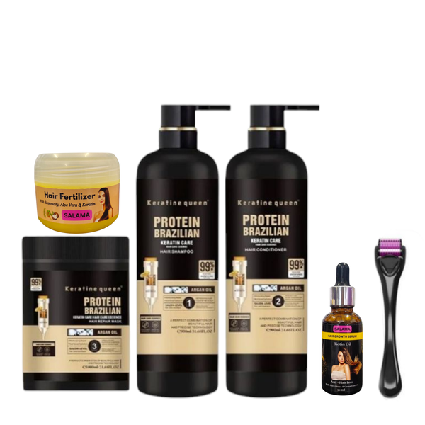 Protein Brazilian Shampoo,Conditioner, Mask, Biotin oil, Derma Roller Combo