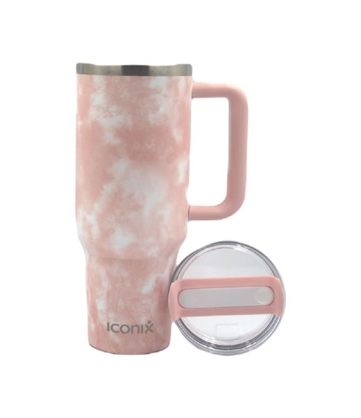 Iconix 1.2L Stainless Steel Travel Flask with Silicone Lid - Pink Tie-Dye