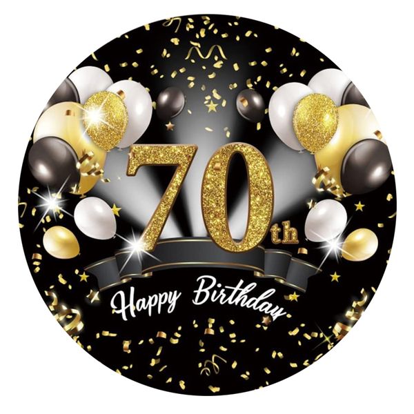 Happy 70th Birthday Round Wooden Vinyl Signage - 40cm