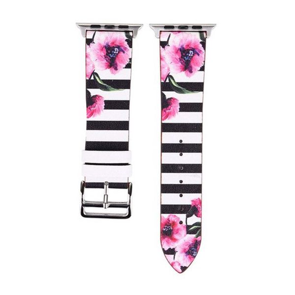 FocusFit - Apple Watch Strap Floral Pattern Printed PU Leather 42mm 44mm