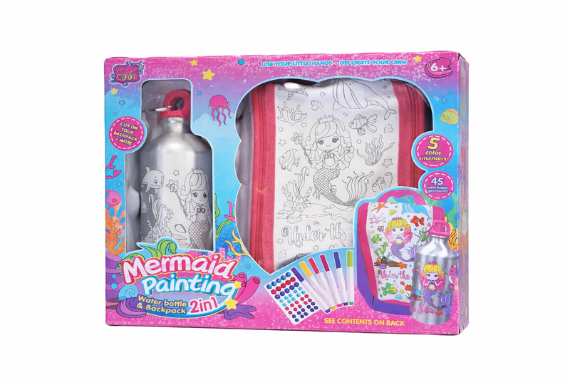 ZYS Mermaid Painting 2-in-1 Water Bottle &amp; Backpack Set(26 x 29.2 x 8.6 cm)